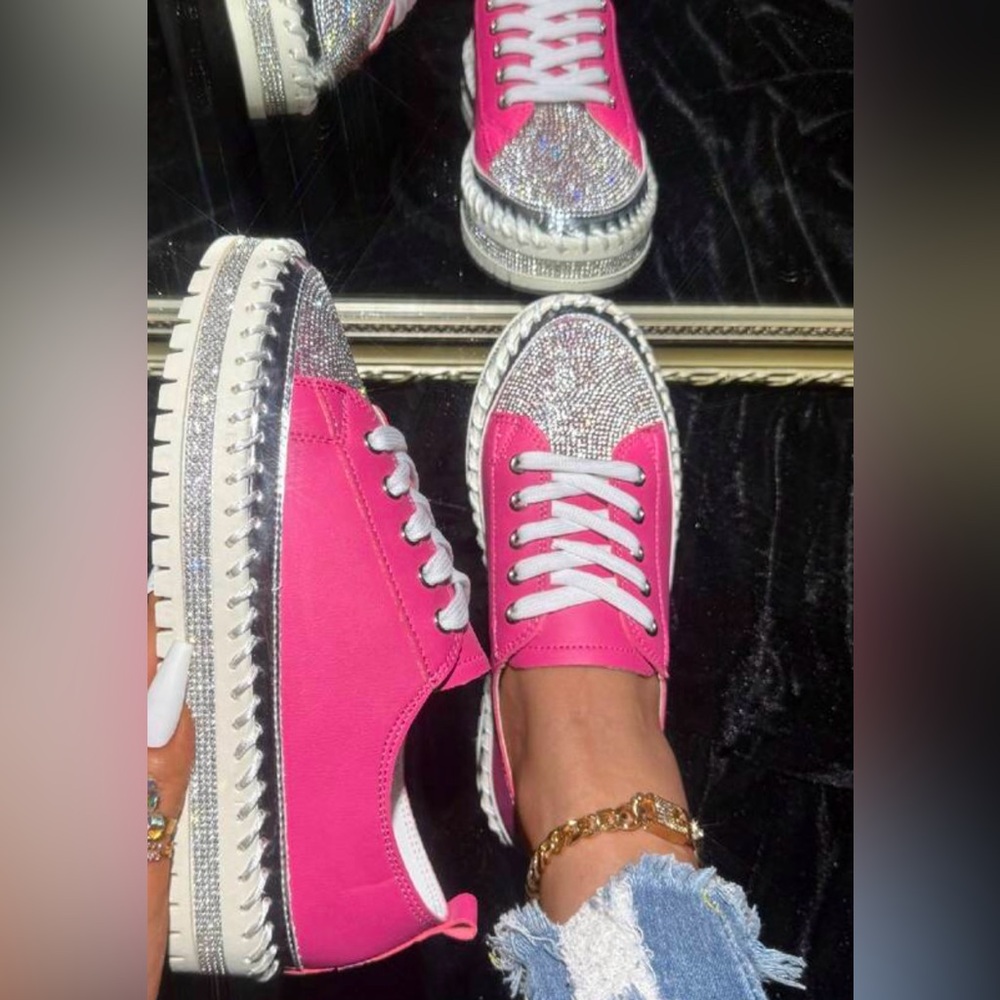 Hot pink women’s shiny rhinestones shoes NEW